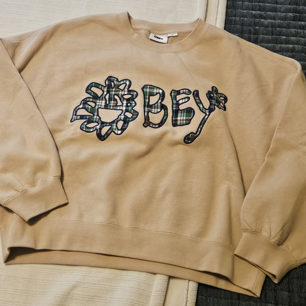 Obey Beige Sweatshirt with Plaid Graphic